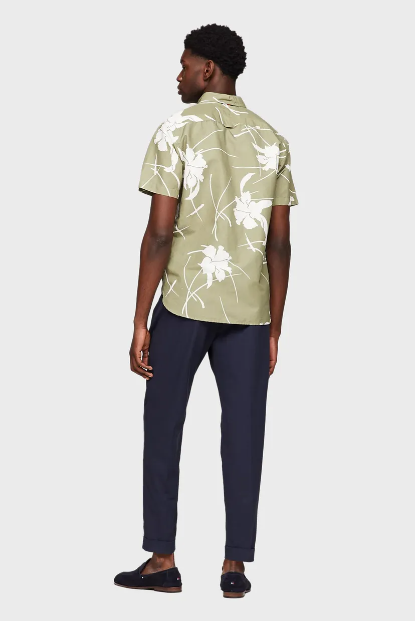 Мужская оливковая рубашка с узором LARGE TROPICAL PRT 3