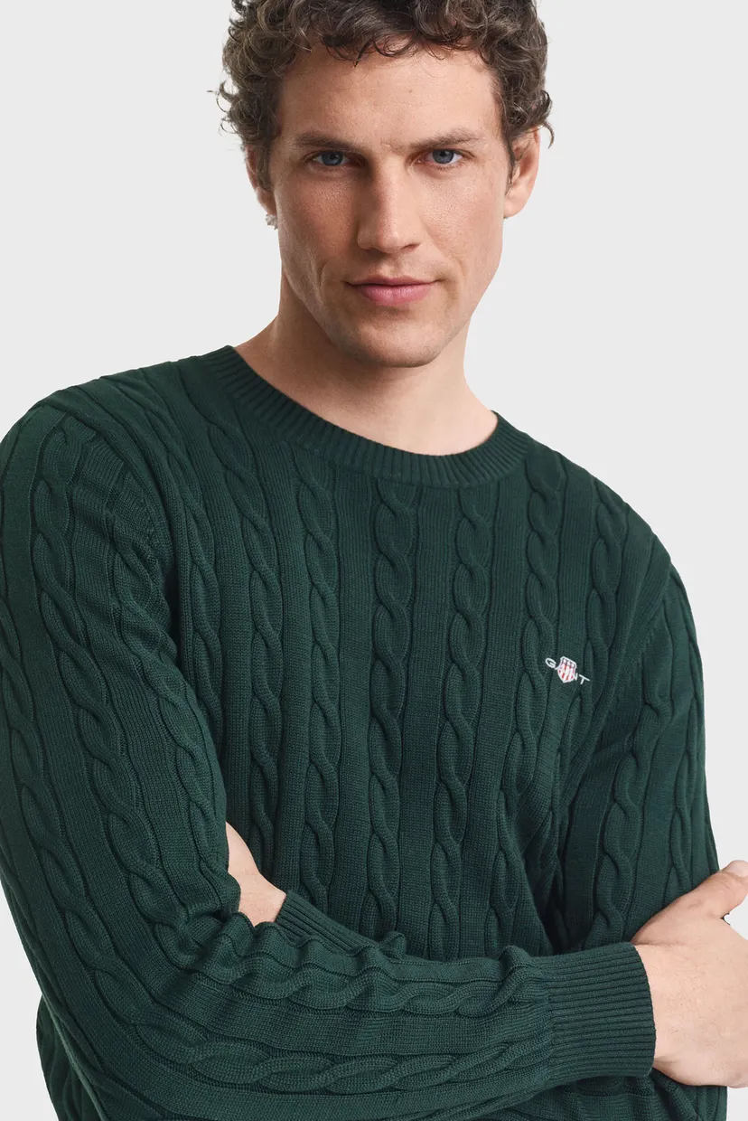 Чоловічий темно-зелений джемпер COTTON CABLE C-NECK 4