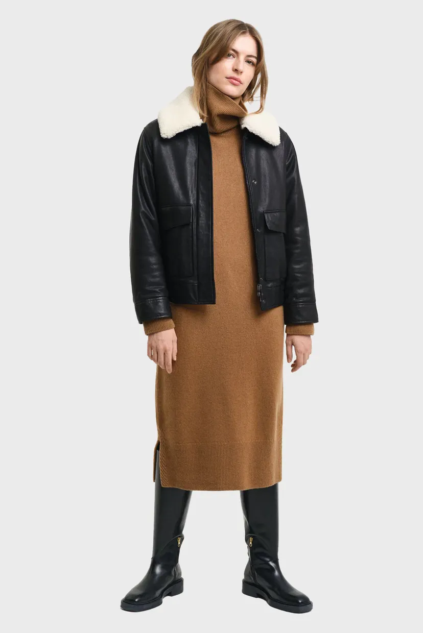 Женское коричневое шерстяное платье HERRINGBONE DETAIL ROLLNECK DRESS 4
