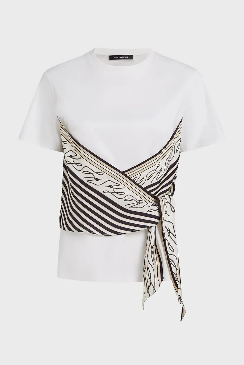 Жіноча біла футболка SCARF PRINT DETAIL 5