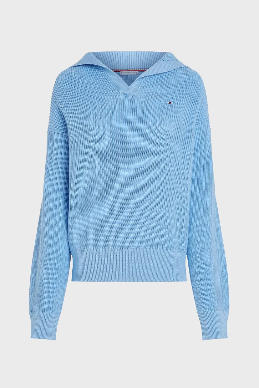 Женский голубой пуловер CO CARDI STITCH OPEN POLO SWT LS 5