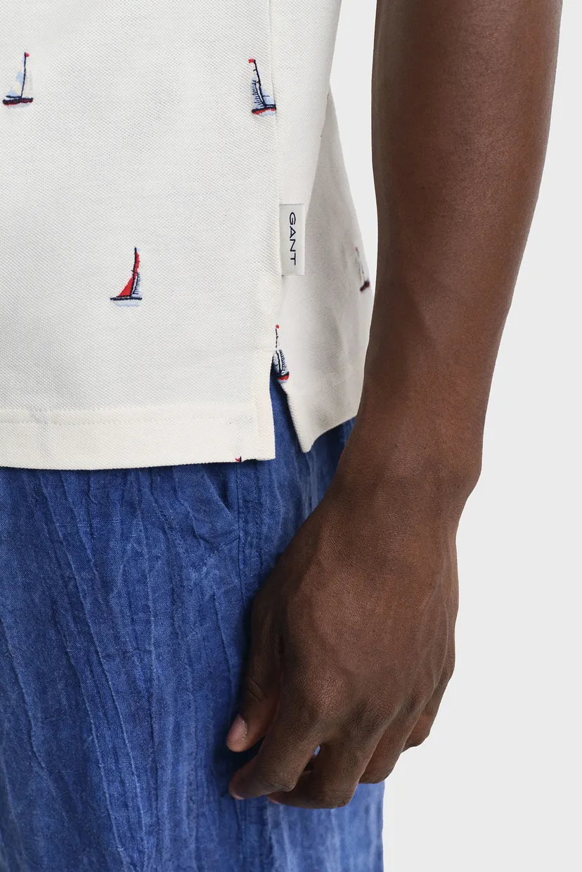 Мужское белое поло с узором EMBROIDERED GRAPHIC 5