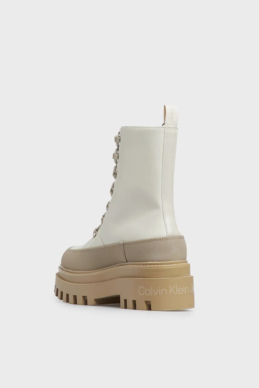 Женские бежевые кожаные ботинки FLATFORM LACE UP BOOT LTH 5