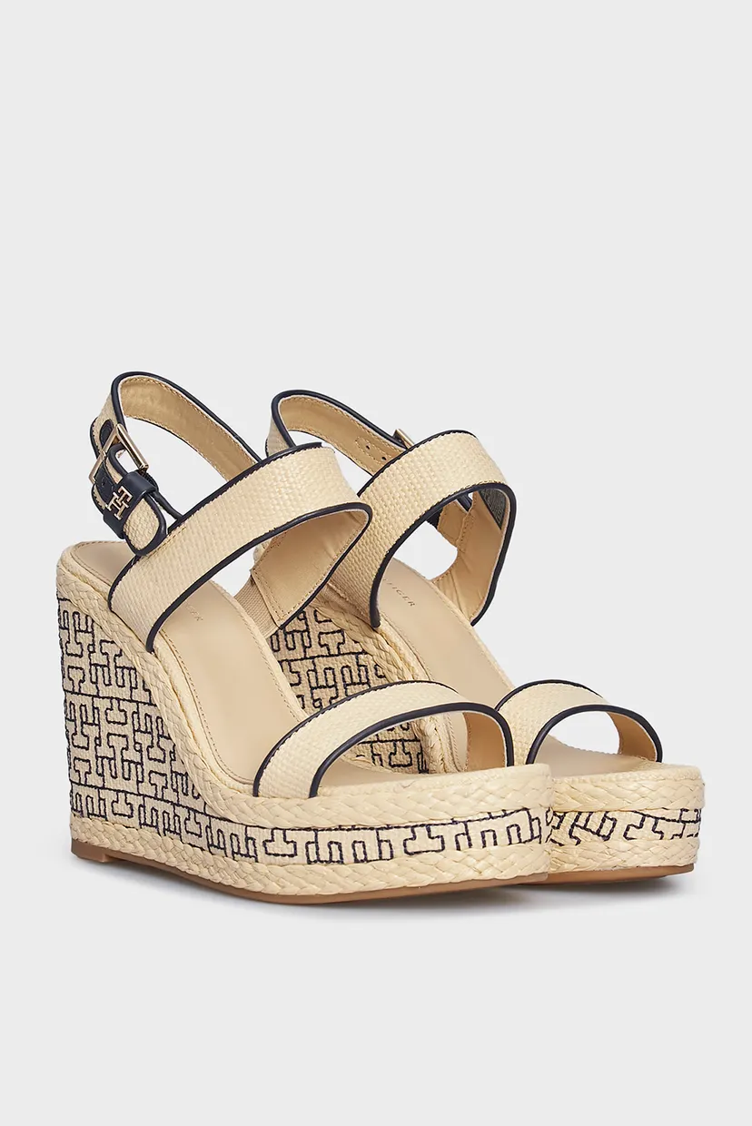Женские бежевые босоножки PLATFORM TH MONO RAFIA WEDGE 3