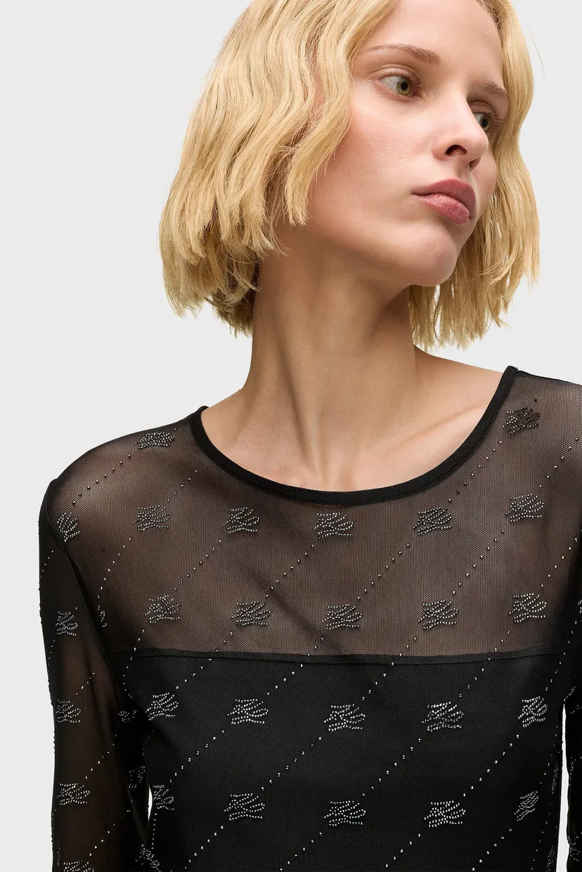Жіночий чорний топ MESH RHINESTONE 4