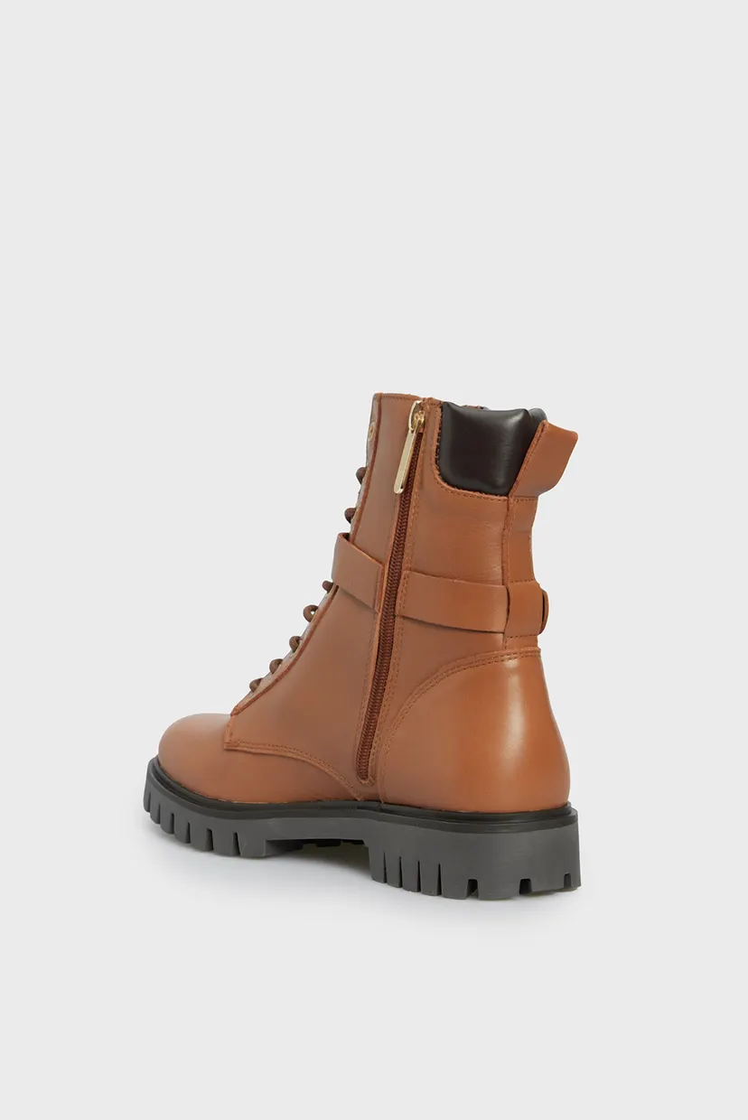 Жіночі коричневі шкіряні черевики BUCKLE LACE UP BOOT 4