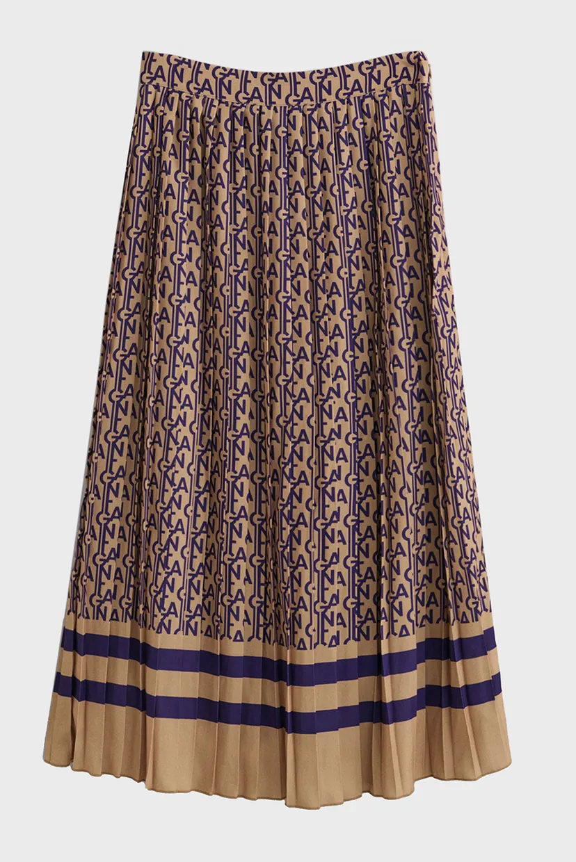 Жіноча бежева плісирована спідниця з візерунком MONOGRAM PRINT PLEATED SKIRT 5