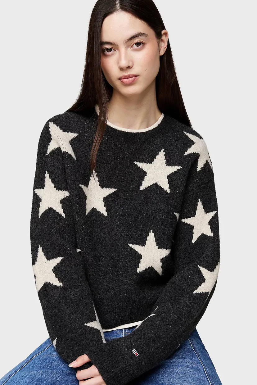 Жіночий чорний светр з візерунком TJW STAR SWEATER 4