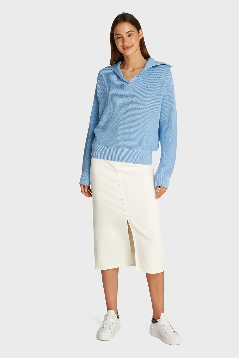 Женский голубой пуловер CO CARDI STITCH OPEN POLO SWT LS Tommy