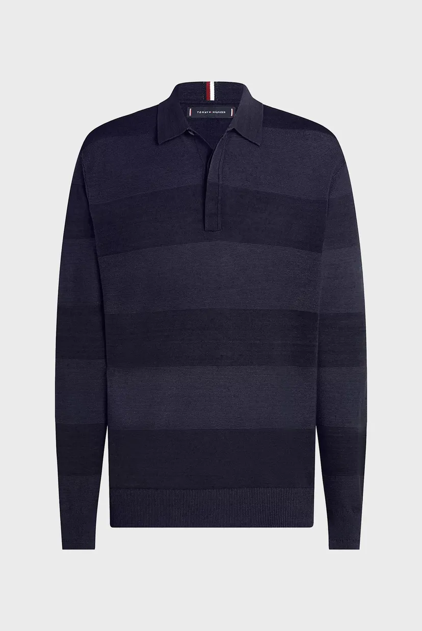 Чоловіче темно-синє лляне поло у смужку DC PREMIUM LINEN BLEND RUGBY 5