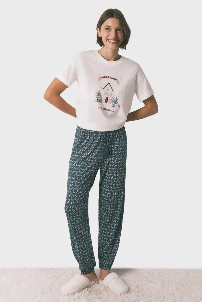 Женские зеленые брюки с узором 4