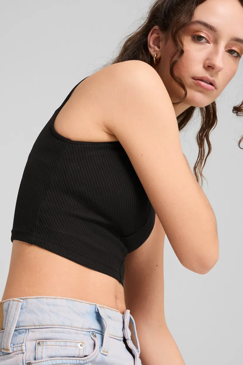Женский черный топ WARDROBE ESS Ribbed Crop Top Women 5