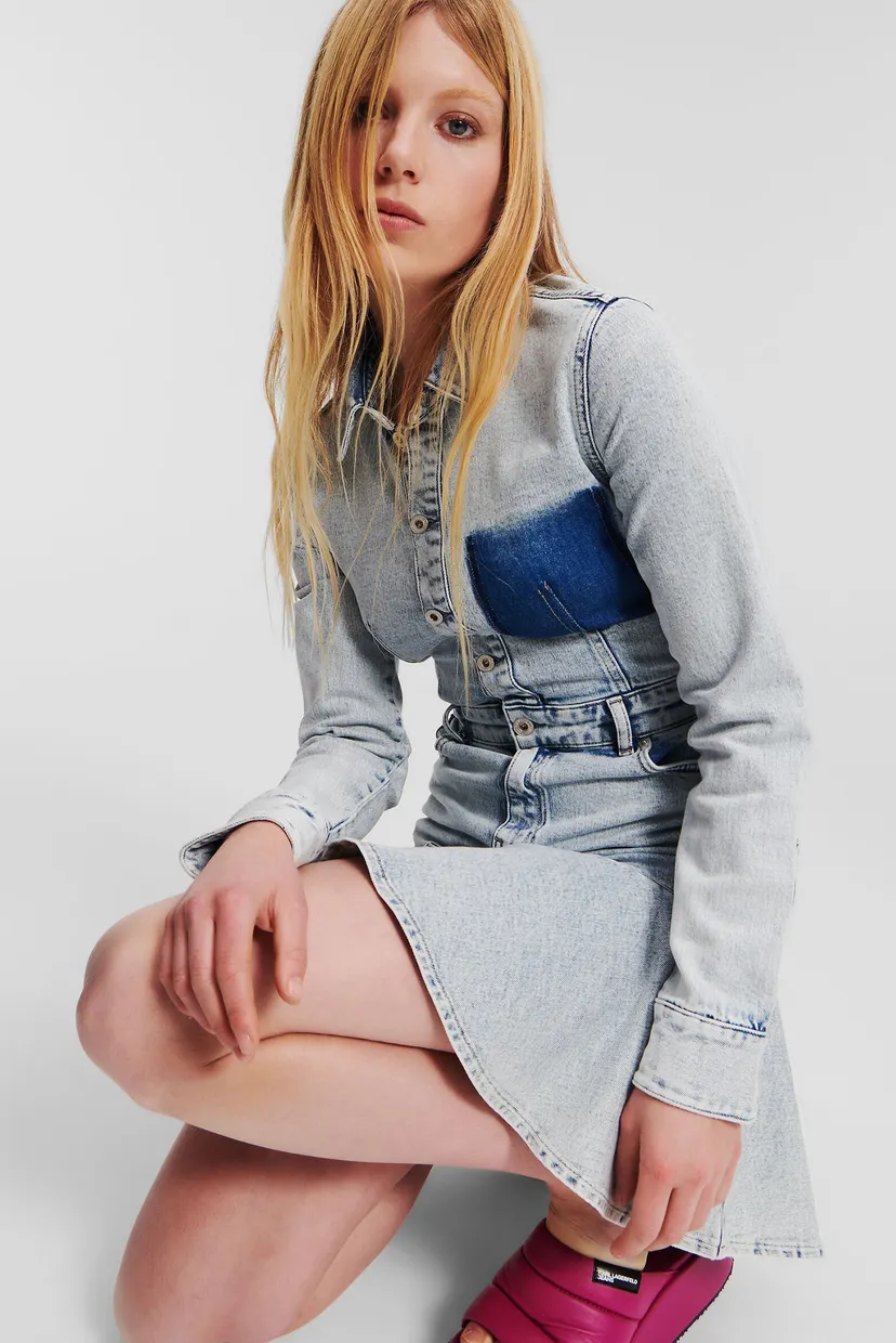 Женское голубое джинсовое платье KLJ RUFFLED HEM DENIM DRESS 4