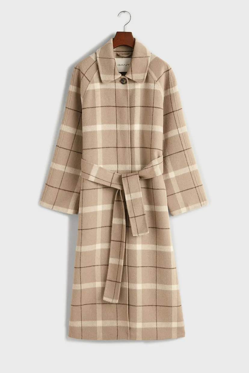 Женское бежевое шерстяное пальто в клетку CHECKED HANDSTITCHED 5
