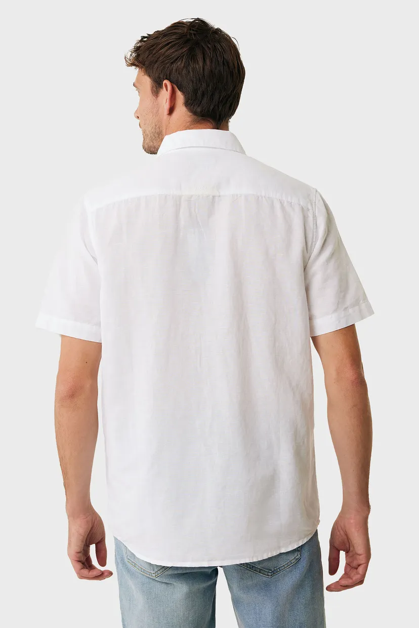 Чоловіча біла лляна сорочка BRANDON Basic linen shirt short sleeve 3