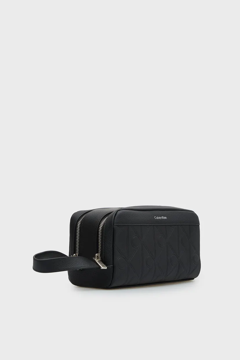 Мужской черный кожаный несессер XL EMBLEM AOP EMBOSS DOPP KIT 3