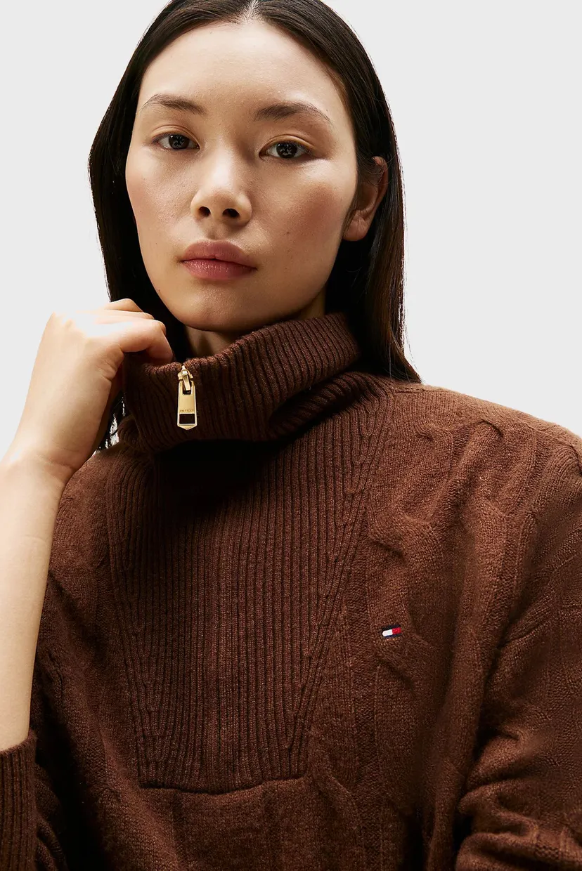 Женская коричневая шерстяная кофта SOFT WOOL CABLE 4
