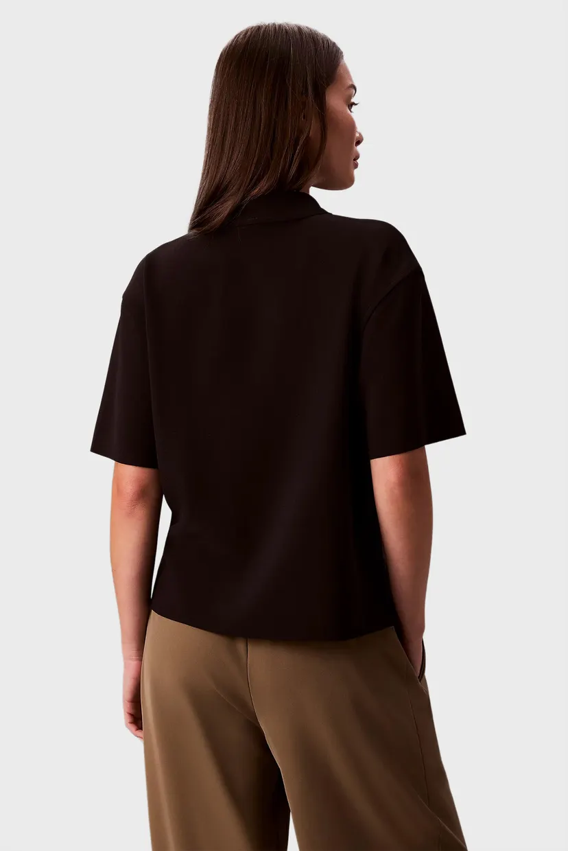Женское черное поло TAILORED KNIT COLLAR ZIP TOP 3