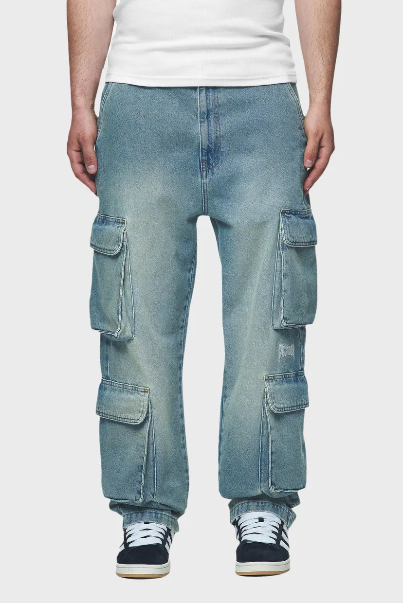 Мужские голубые джинсы ROMAIN WIDE DENIM CARGO PANTS WASHED VINTAGE BLUE 1