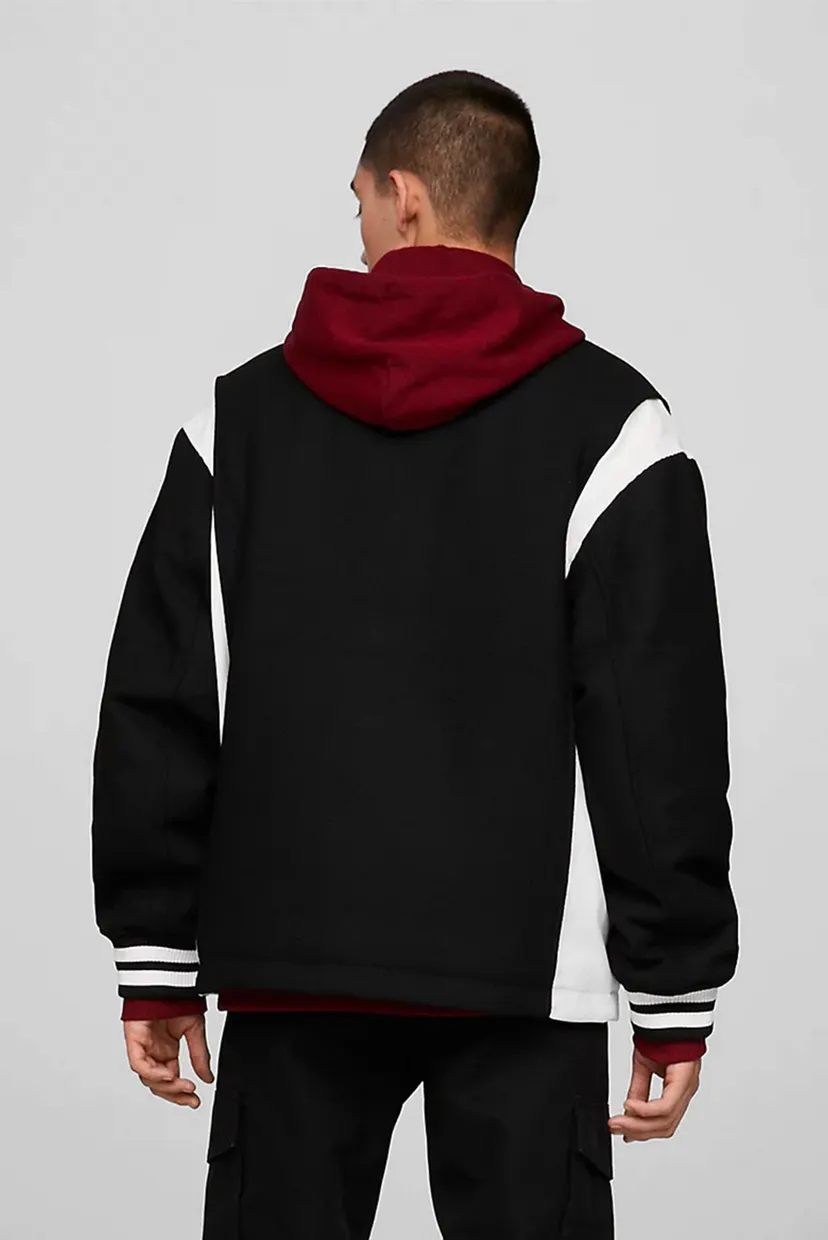 Чоловічий чорний бомбер TJM CORD WOOL MIX LETTERMAN 3