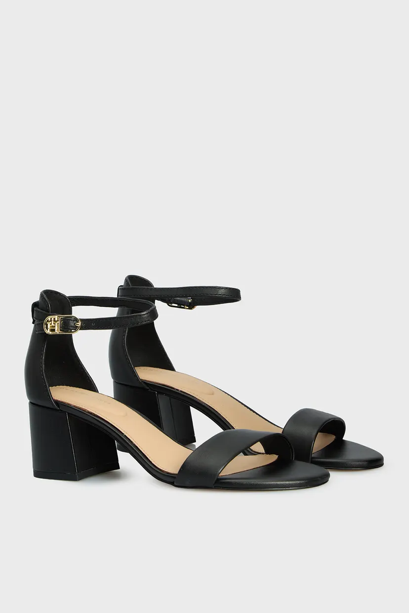 Женские черные кожаные  босоножки LEATHER ANKLE STRAP HEEL 3