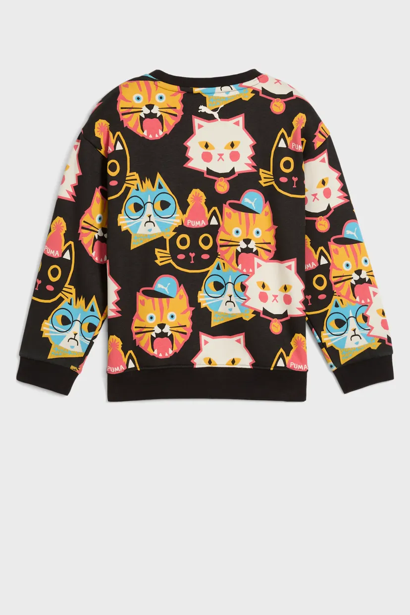 Дитячий чорний світшот з візерунком Moody Cat Crew Kids 6