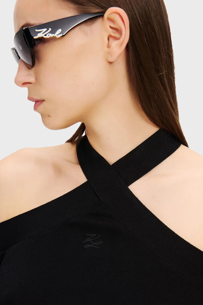 Женское черное платье COLD SHOULDER KNIT DRESS 4
