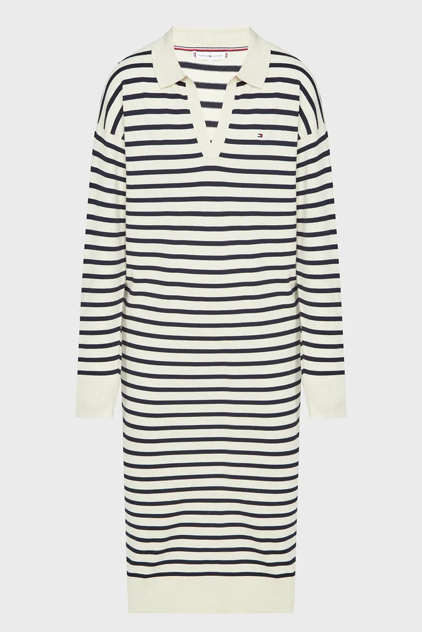 Женское бежевое платье в полоску CO JERSEY STITCH POLO SWT DRESS 4
