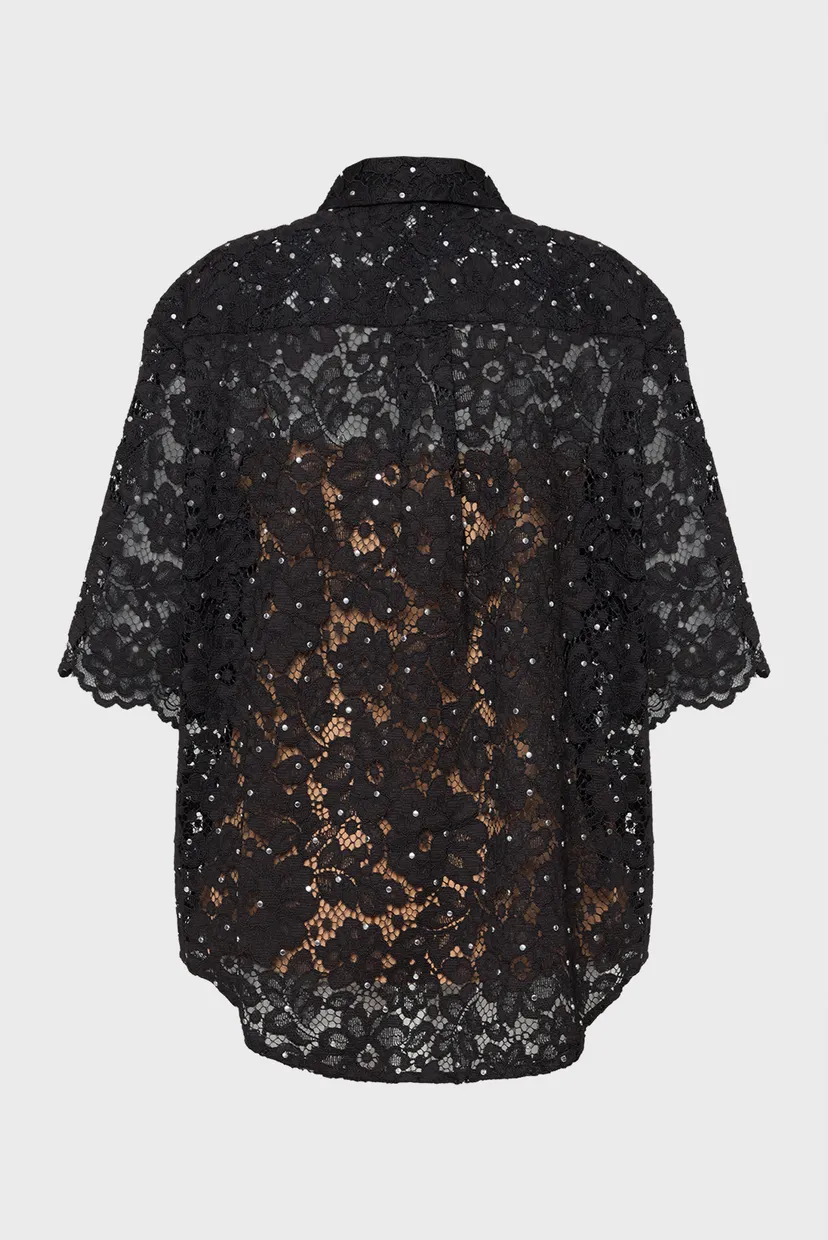 Жіноча чорна блуза STUDDED FLORAL LACE SHIRT 5