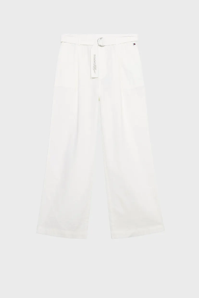 Детские белые льняные брюки PLEATED BELT 5