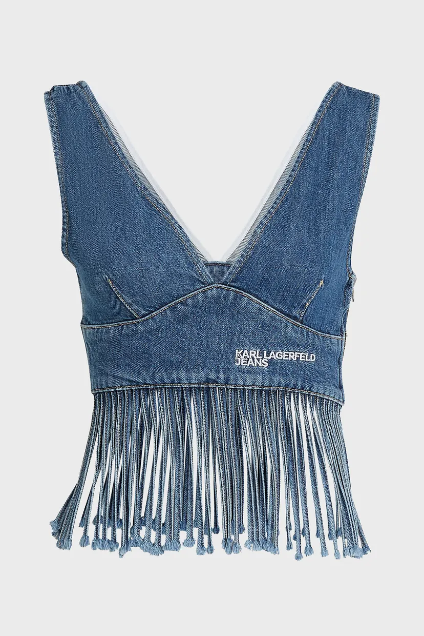 Женский синий джинсовый топ fringed denim 5