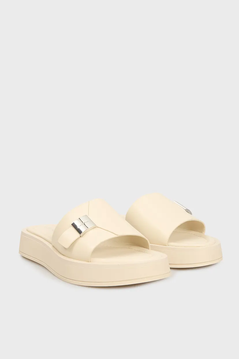 Женские белые кожаные слайдеры FLATFORM SLIDE W/CK HW - LTH 3