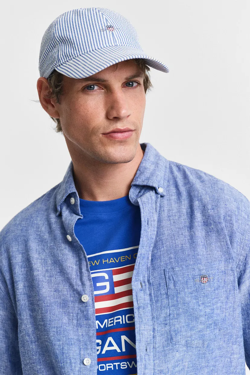 Чоловіча блакитна лляна сорочка REG COTTON LINEN SHIRT 4