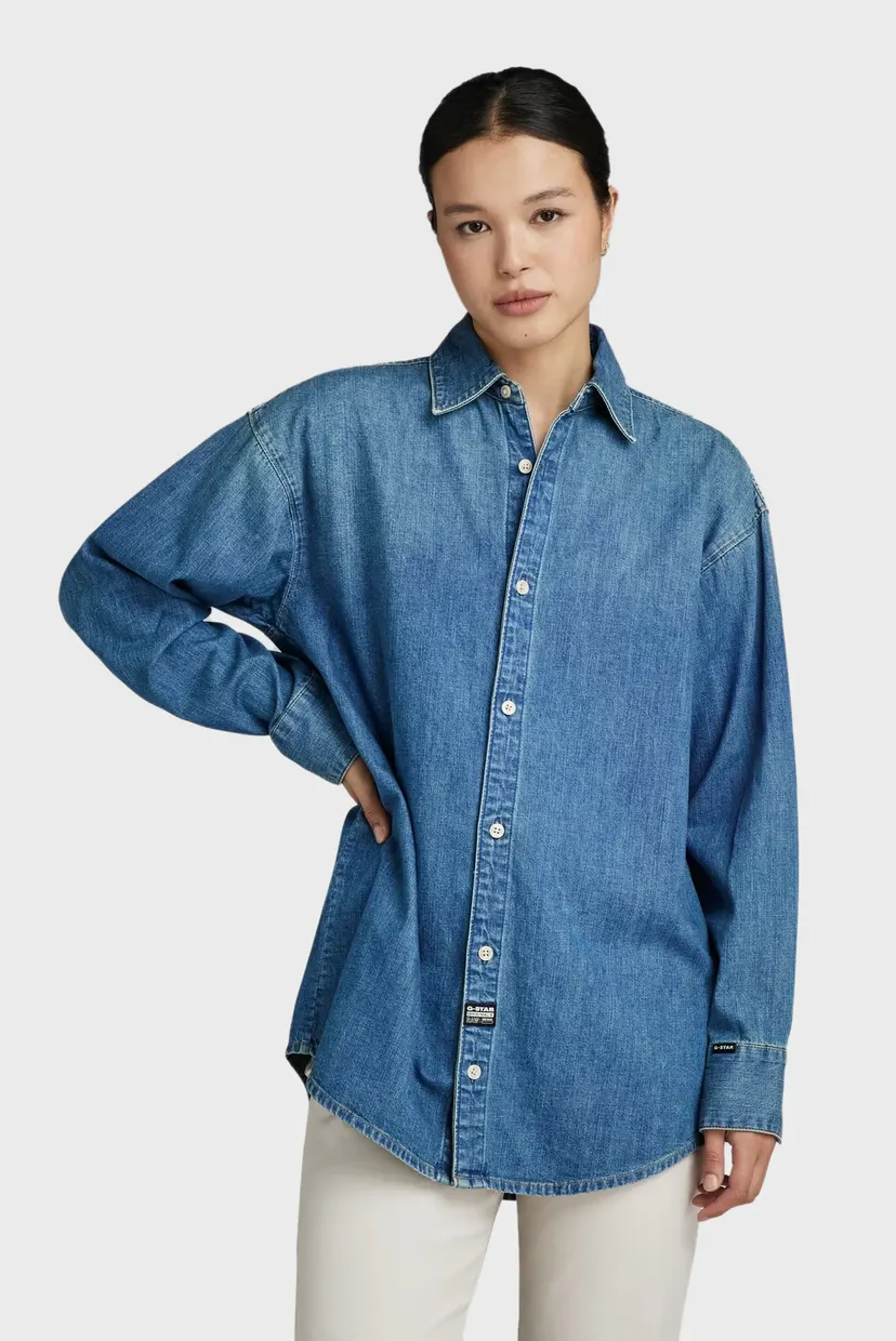 Жіноча синя джинсова сорочка Relaxed denim shirt pocketless 3