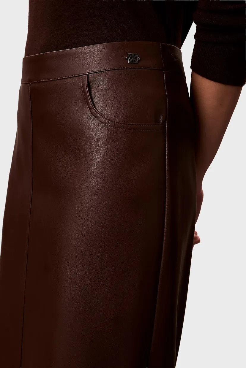 Жіноча коричнева спідниця Faux Leather Midi Skirt 4