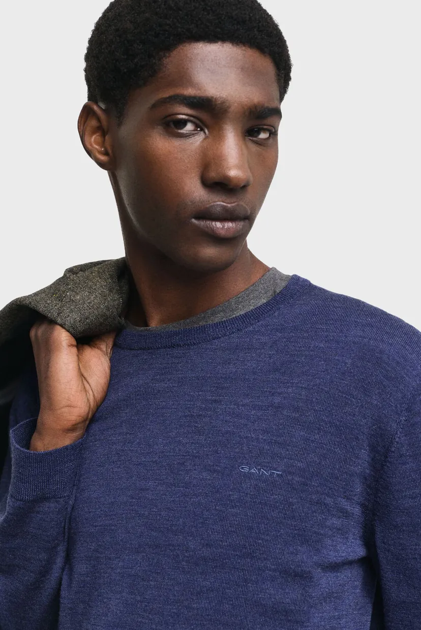 Мужской синий шерстяной джемпер EXTRAFINE MERINO WOOL C-NECK 4