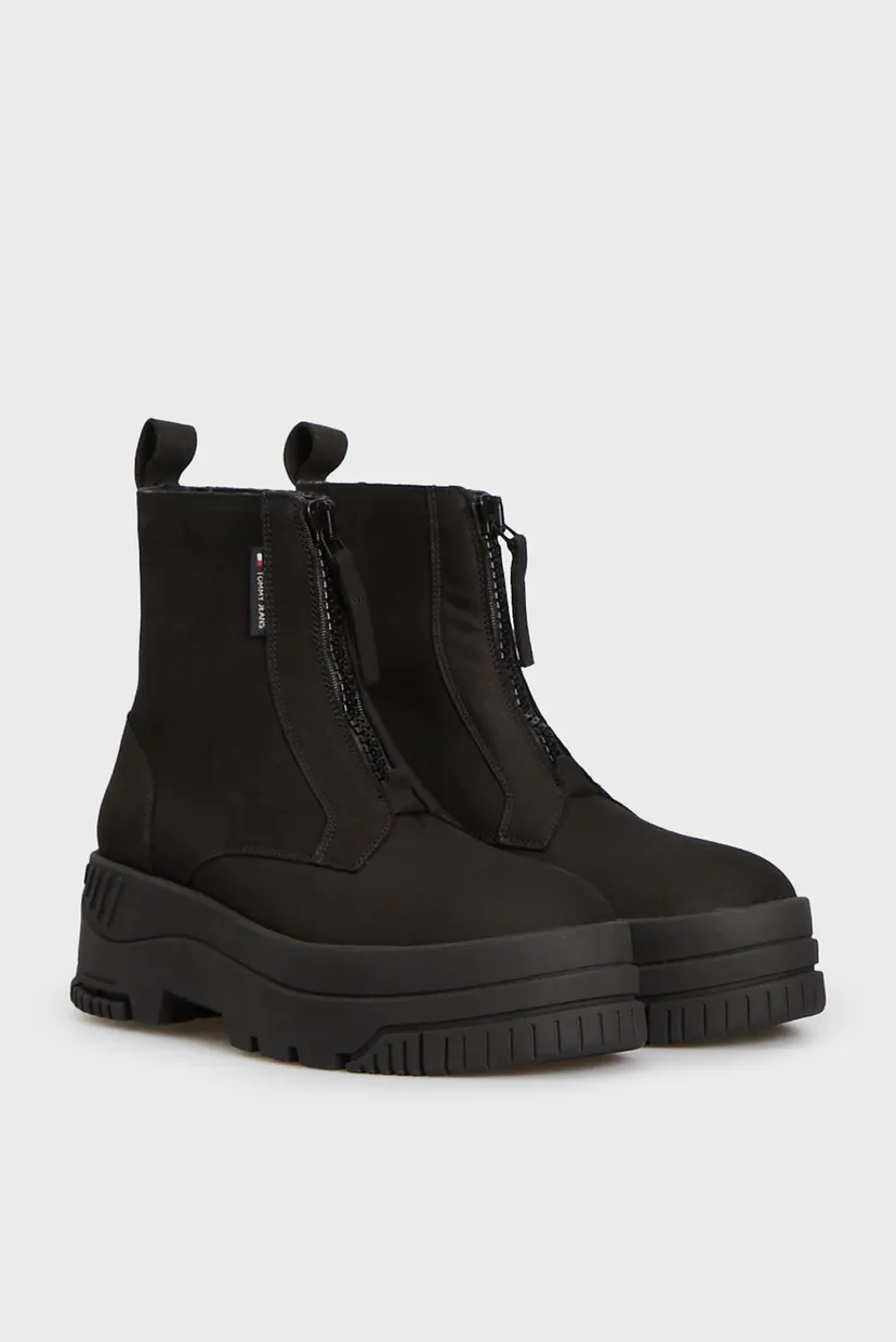 Женские черные нубуковые полусапоги TJW ZIP  UP FLATFORM NUBUCK BOOT 3