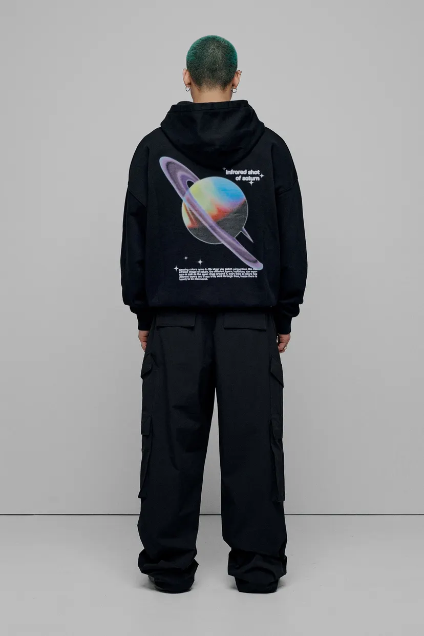 Чоловіче чорне худі Oversized Saturn H GOTS 3