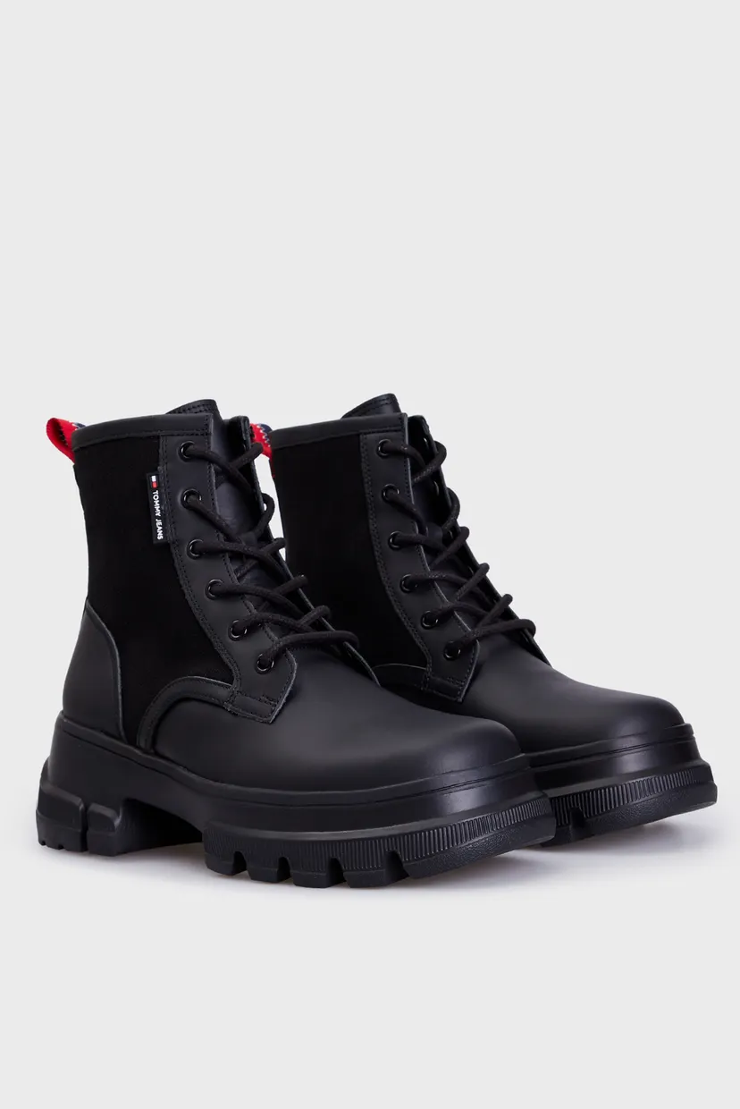 Женские черные кожаные ботинки TJW CHUNKY LACE UP BOOT MIX MAT 3