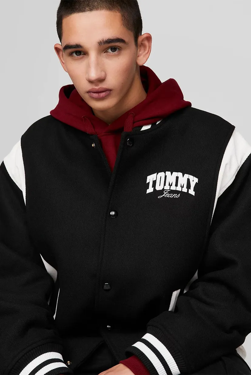 Чоловічий чорний бомбер TJM CORD WOOL MIX LETTERMAN 4
