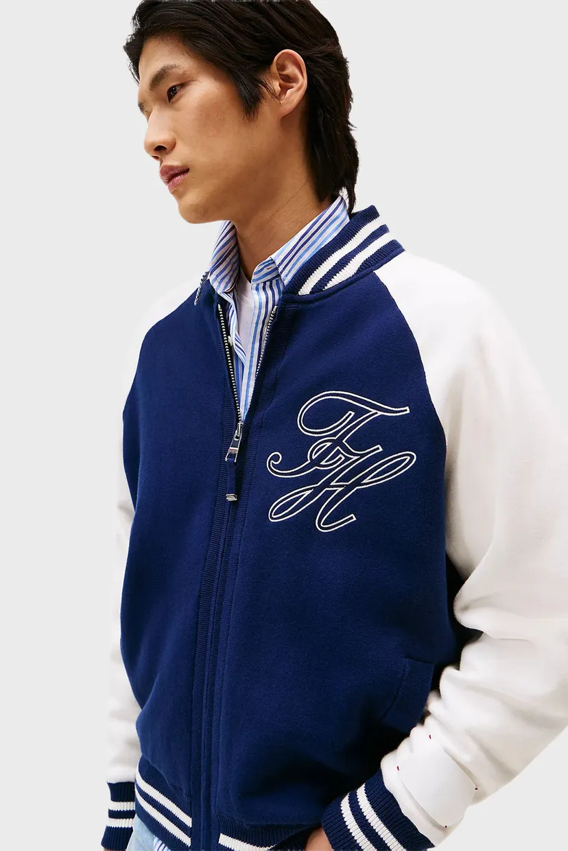 Чоловічий синій бомбер T1 KNITTED VARSITY 4