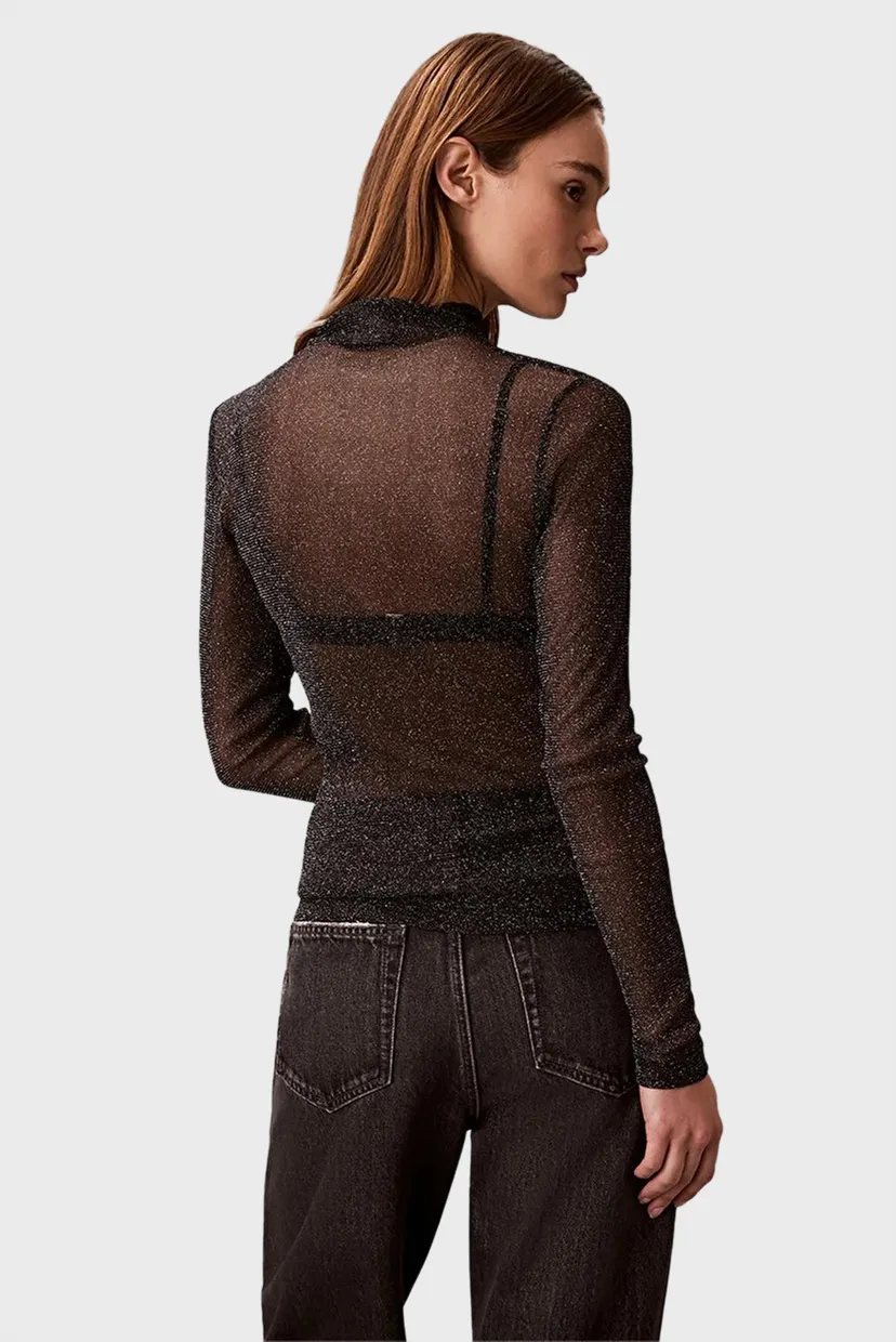 Женский черный топ LUREX MOCK NECK 4