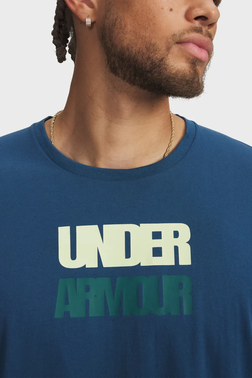 Мужская синяя футболка UA M BLOCK LOGO SS-BLU 3