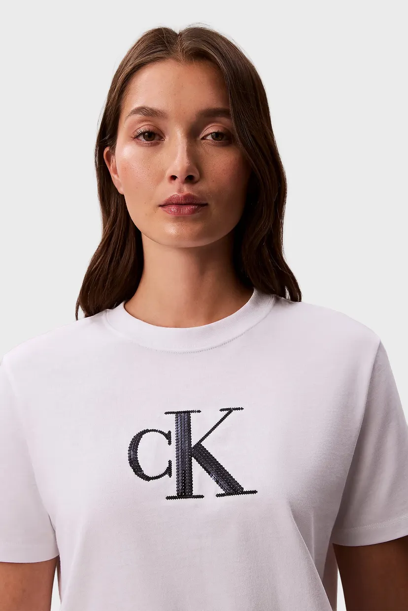 Жіноча біла футболка SS SEQUIN CK GRAPHIC TEE 4