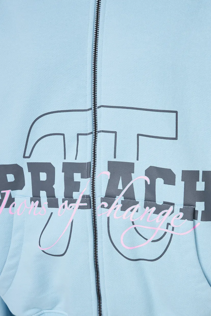 Чоловіче блакитне худі Varsity Zip H GOTS 3