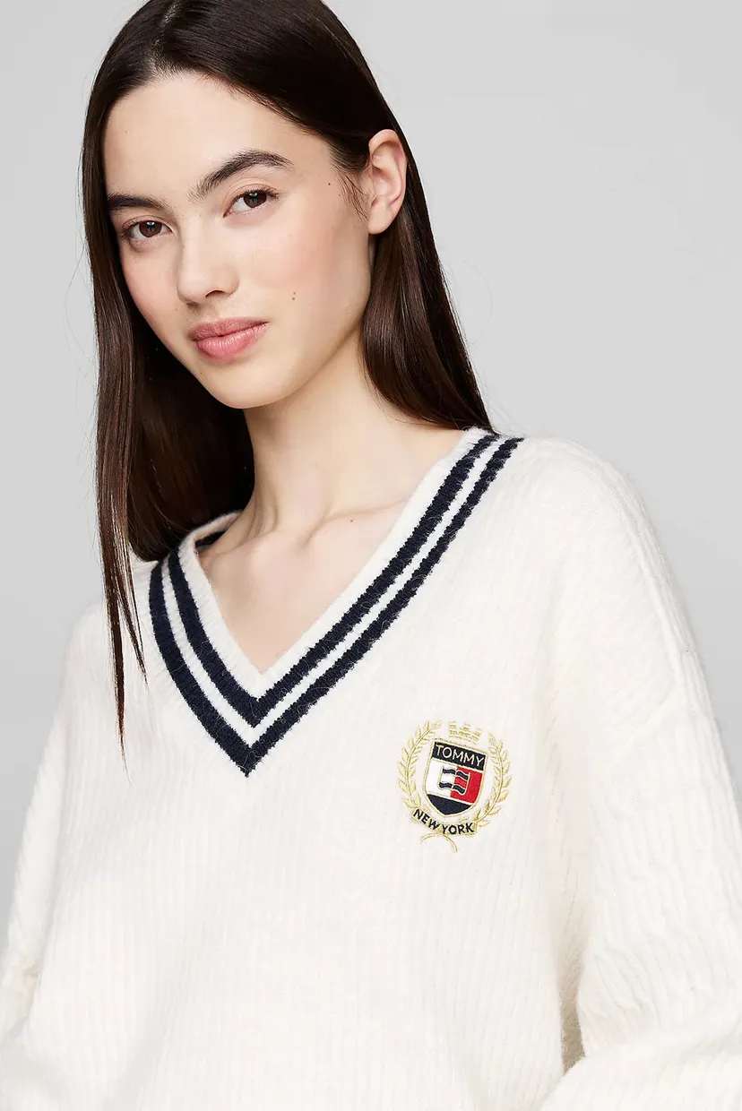 Женский белый пуловер TJW VNCK CREST CABLE SWEATER EXT 4