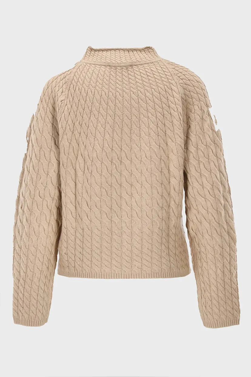 Женский бежевый шерстяной свитер WOOL BLEND CABLE MOCK-NK SWT 7