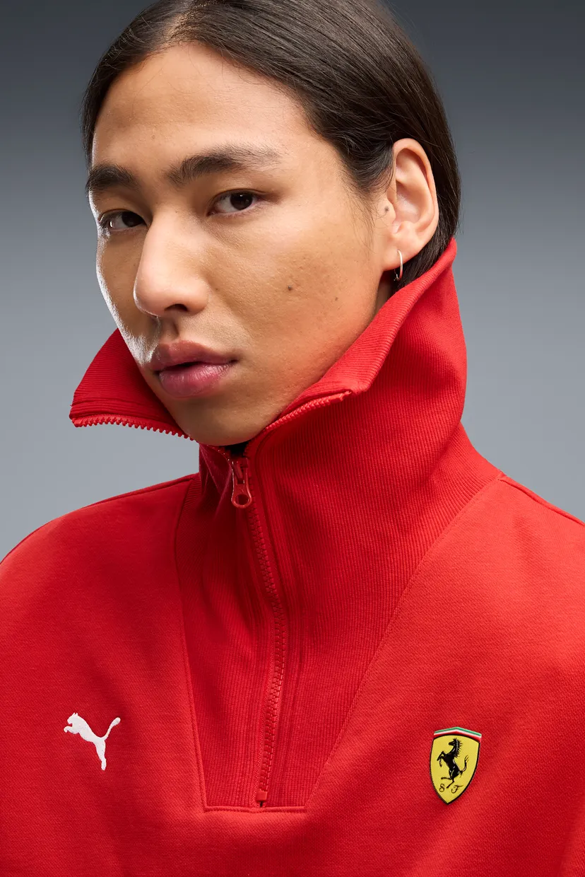 Мужская красная кофта Scuderia Ferrari Little Shield Half-Zip Fleece Crew Sweatshirt Men 4