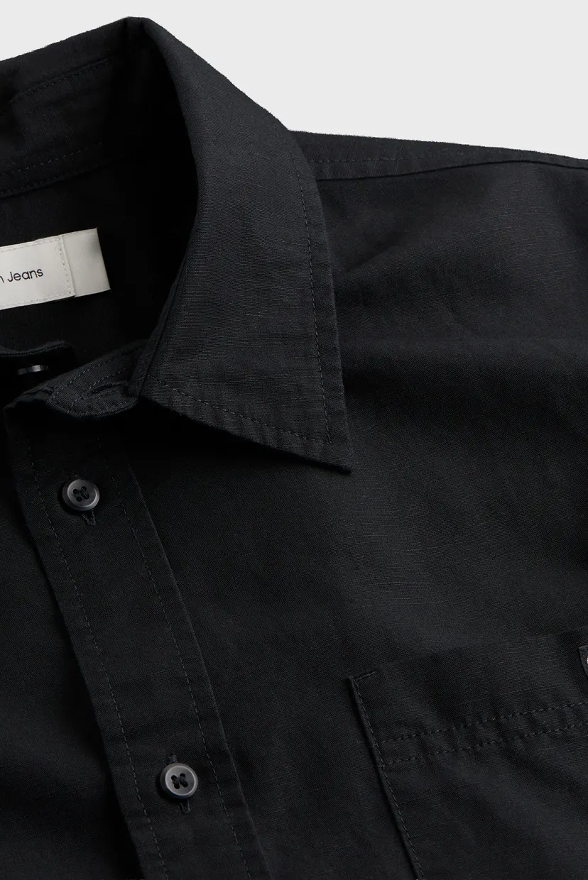 Мужская черная льняная рубашка LINEN COTTON S/S SHIRT 5
