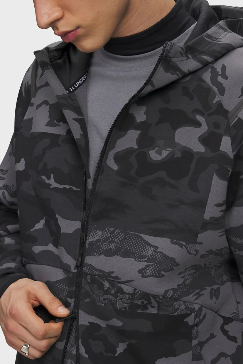 Мужское черное камуфляжное худи UA Unstoppable Flc Camo FZ 3